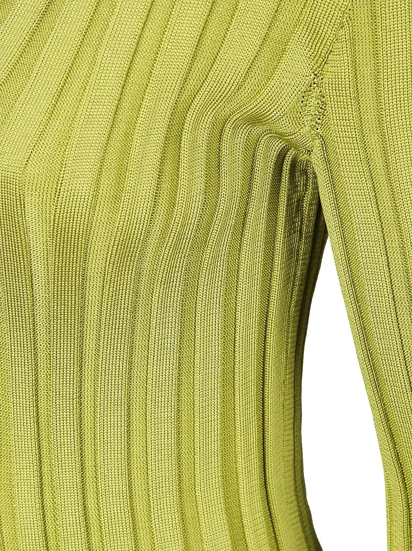 LUSSI - Fitted Ribbed Silk Sweater With Deep V-Neckline - Größe ONE SIZE - grün – Bild 2