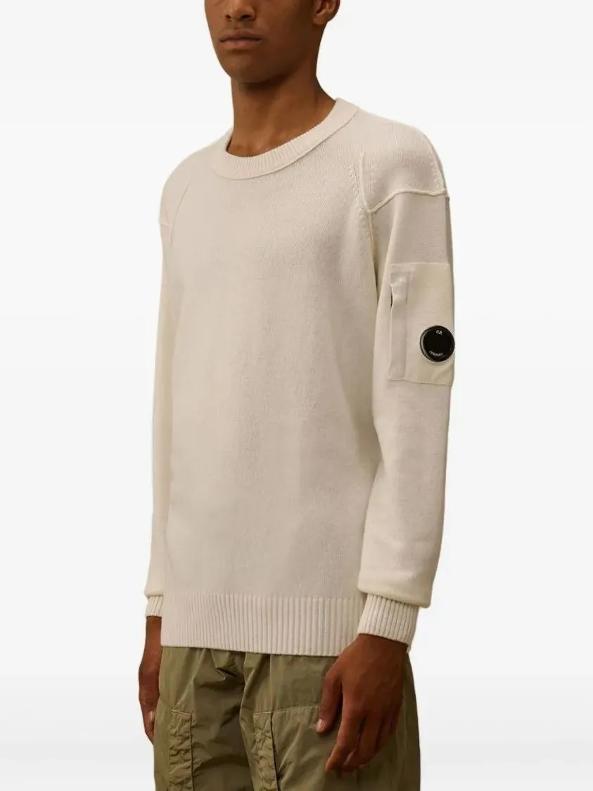 CP Company - Crew Neck Sweater With Sleeve Patch - Größe M - beige – Bild 3