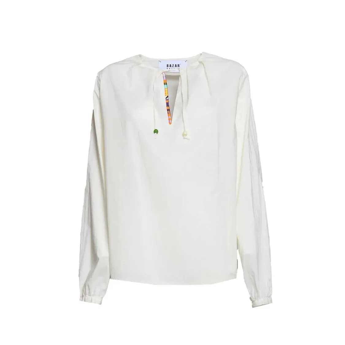 Bazar Deluxe - Cream Cotton Blouse With Ethnic Profile - Größe 44 - beige Bazar Deluxe - Cream Cotton Blouse With Ethnic Profile - Größe 44 - beige