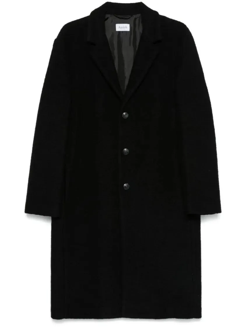 Amish - Long Black Tailored Coat With Notched Lapel And Bu - Größe M - schwarz Amish - Long Black Tailored Coat With Notched Lapel And Bu - Größe M - schwarz