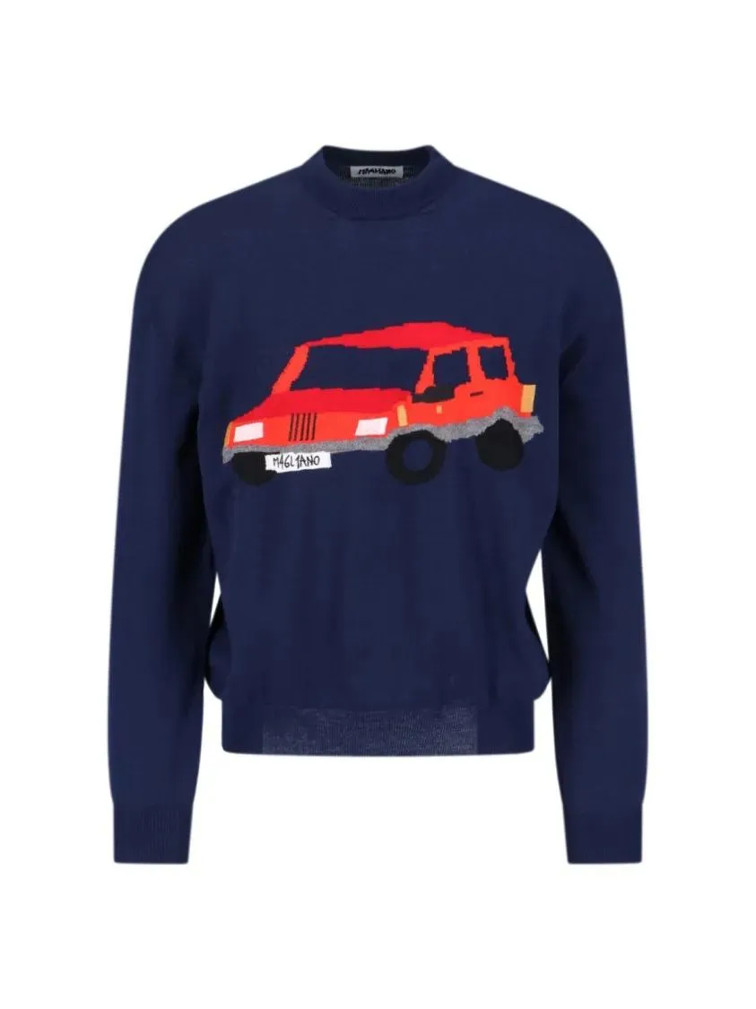 Magliano - Deep Navy Graphic Car Sweater - Größe L - blau Magliano - Deep Navy Graphic Car Sweater - Größe L - blau