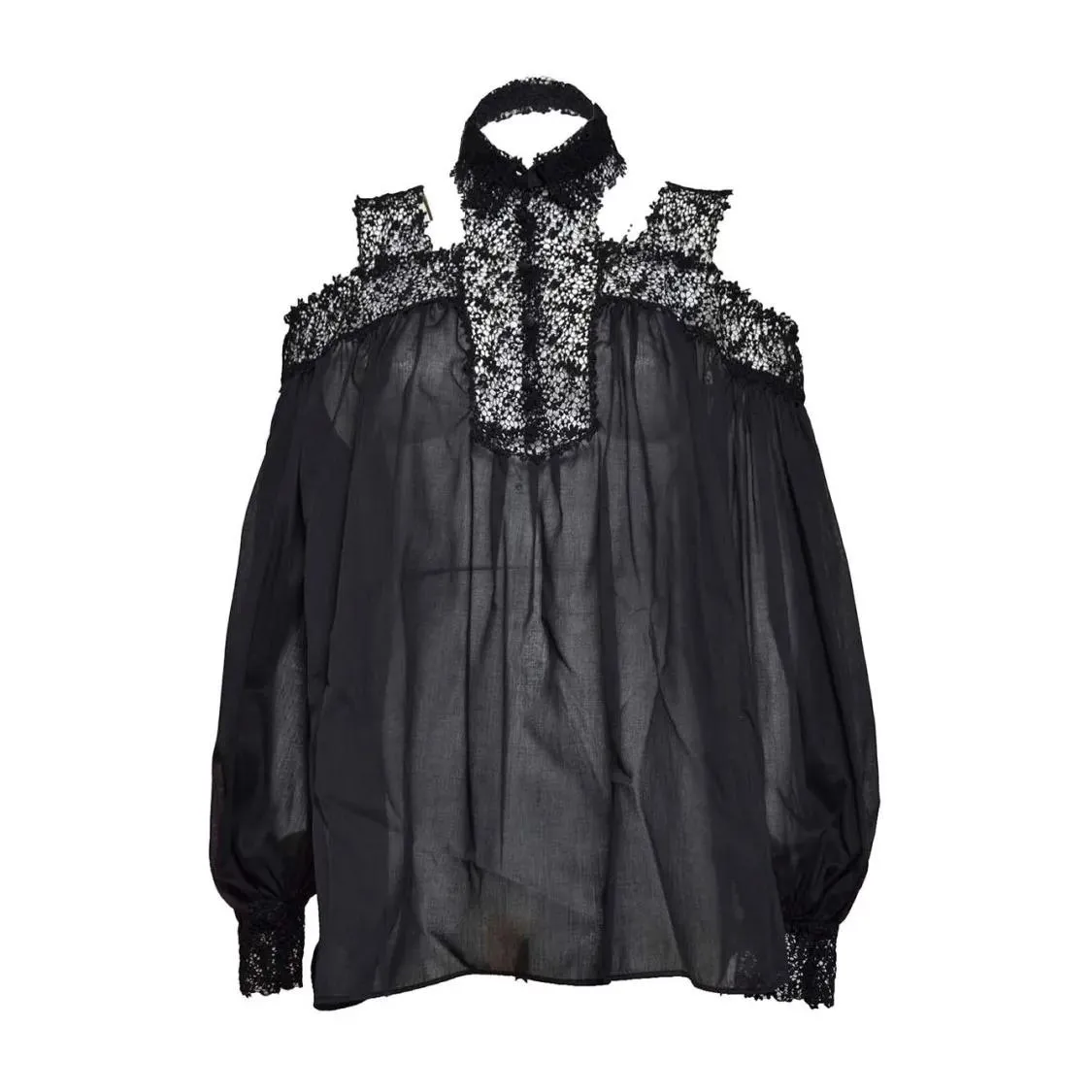 Ermanno Scervino - Black Silk Blouse With Floral Lace Inserts - Größe 42 - schwarz Ermanno Scervino - Black Silk Blouse With Floral Lace Inserts - Größe 42 - schwarz