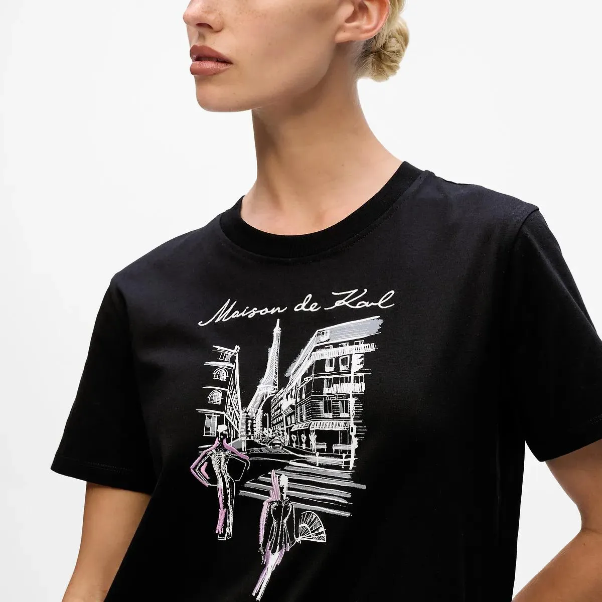 Karl Lagerfeld - T-Shirt mit Paris-Skizze - Größe XL - schwarz – Bild 3