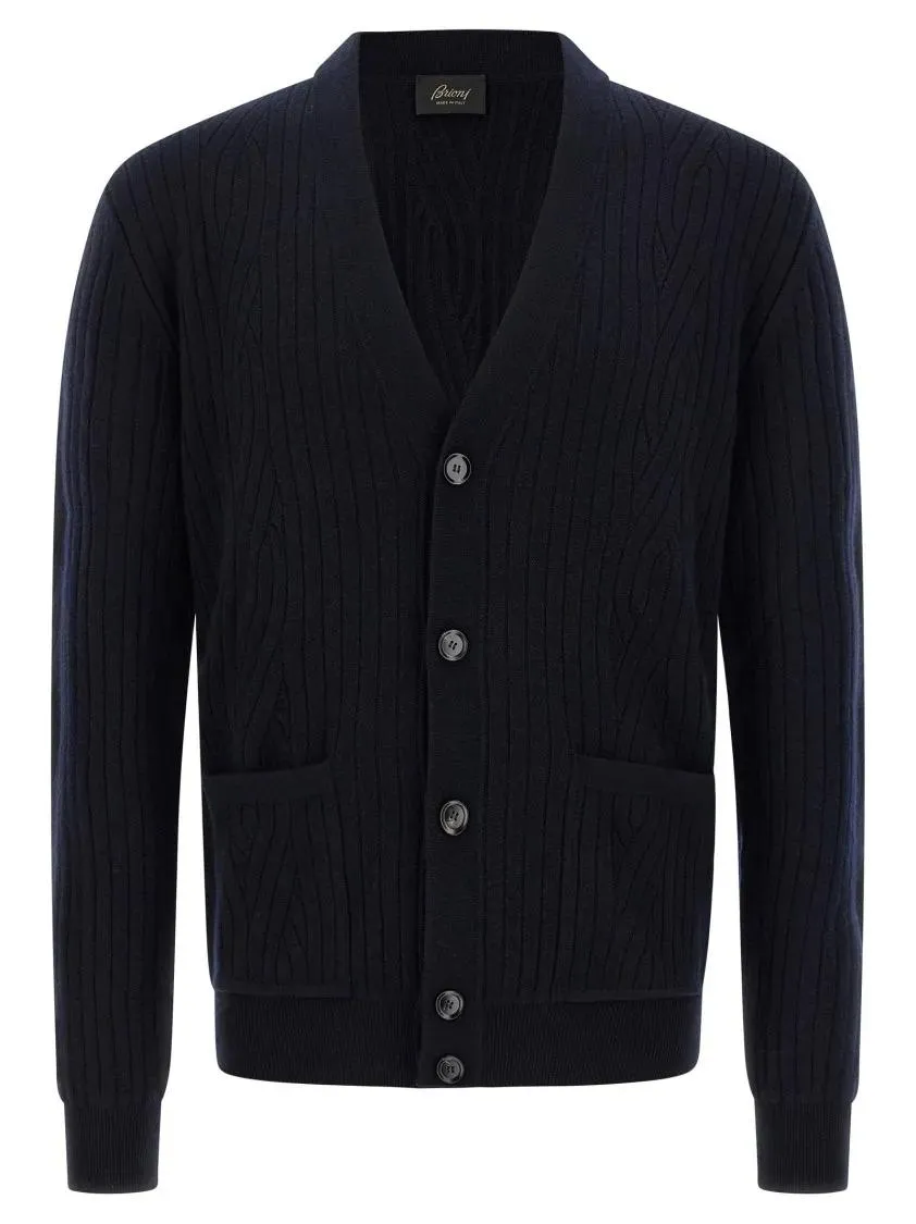 Brioni - Ribbed And Braid Cardigan - Größe 48 - blau Brioni - Ribbed And Braid Cardigan - Größe 48 - blau