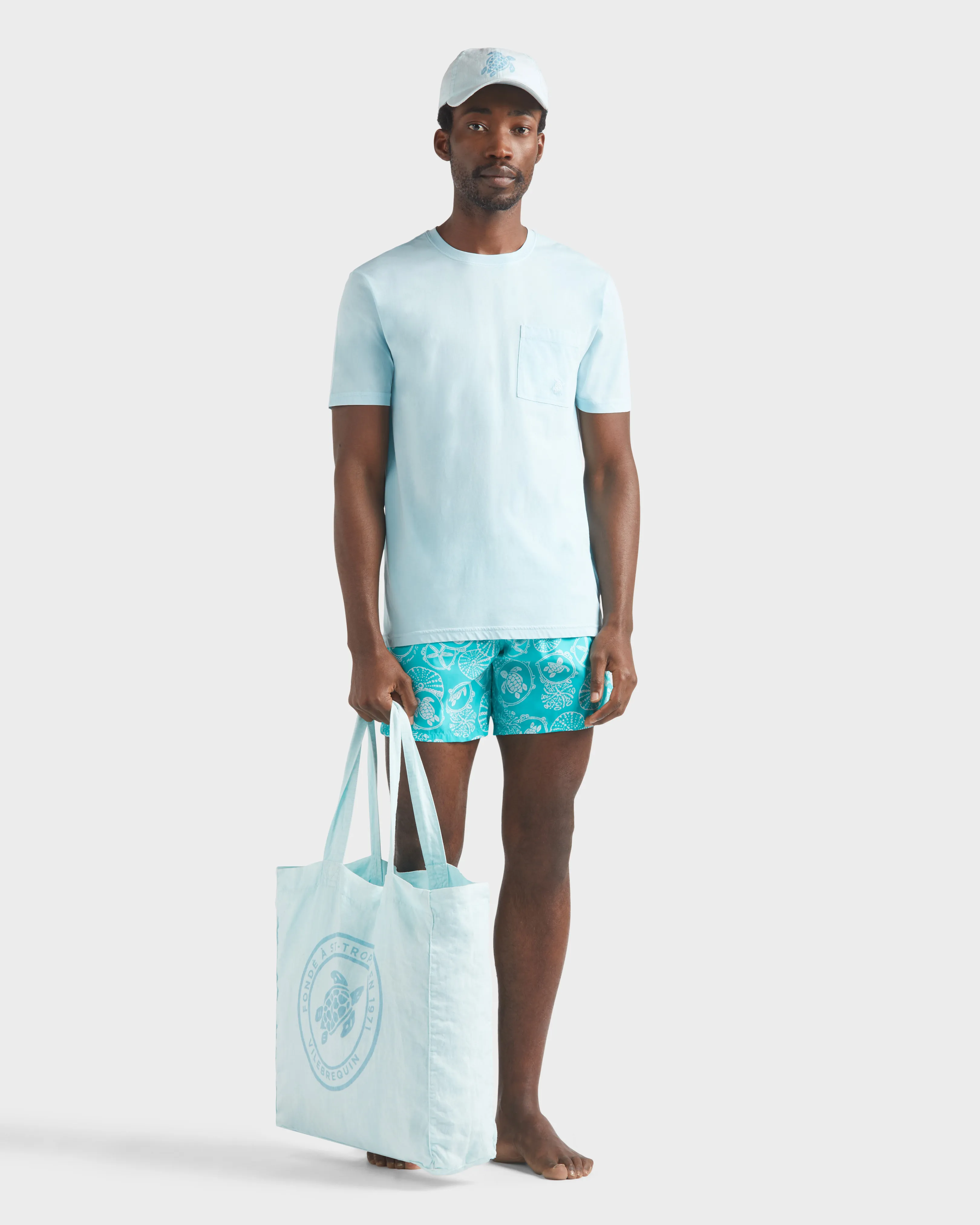 Vilebrequin - Solid T-shirt Aus Bio-baumwolle In Naturfarben Für Herren - T-shirt - Titan - Blau - Größe M – Bild 5