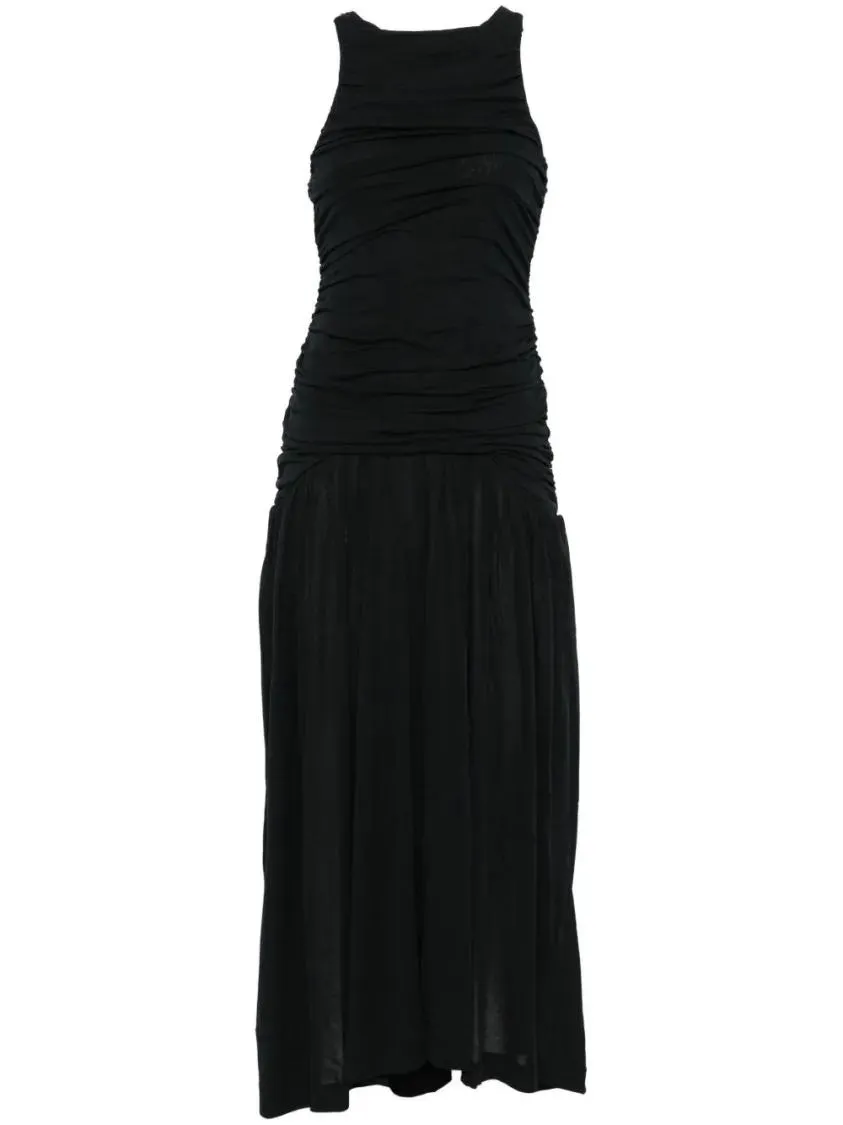 BITE STUDIOS - Ruching Detail Black Cotton Long Dress - Größe S - schwarz BITE STUDIOS - Ruching Detail Black Cotton Long Dress - Größe S - schwarz