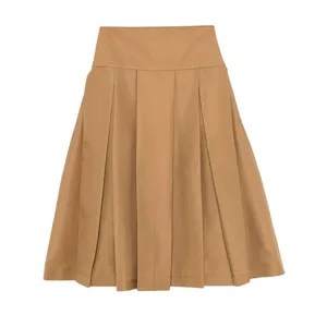 ABADIA - Brown Ochre Mid-Length Pleated Layan Skirt - Größe 4 - braun ABADIA - Brown Ochre Mid-Length Pleated Layan Skirt - Größe 4 - braun