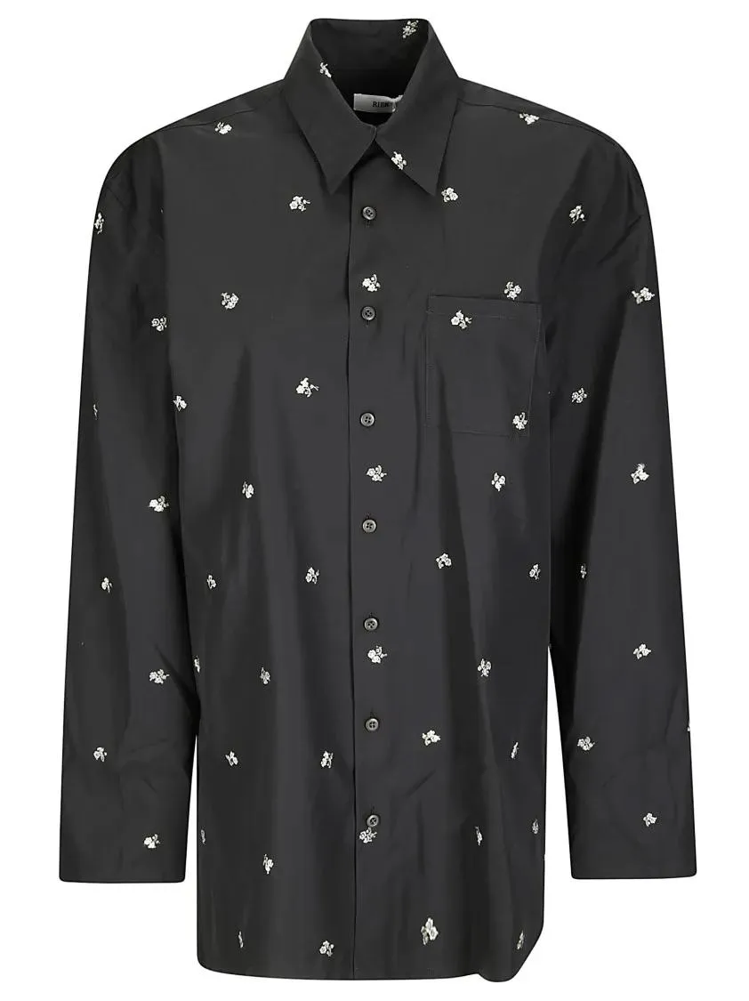 RIER - Long-Sleeved Cotton Shirt With Floral Embroidery - Größe S - schwarz RIER - Long-Sleeved Cotton Shirt With Floral Embroidery - Größe S - schwarz