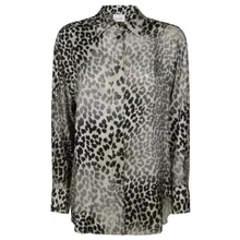 NUDE - Leopard Print Sheer Blouse With Classic Collar - Größe 38 - grau NUDE - Leopard Print Sheer Blouse With Classic Collar - Größe 38 - grau