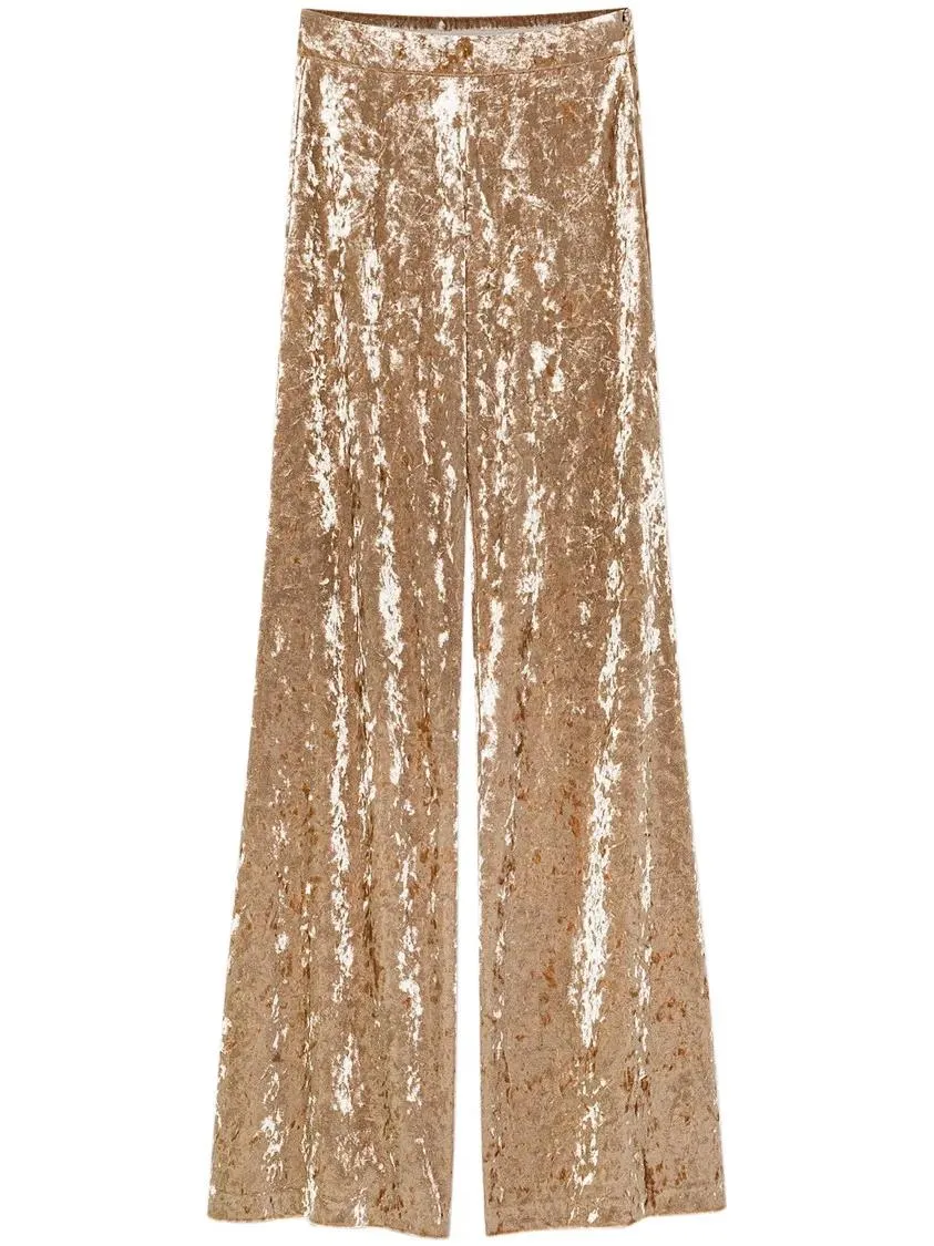 Forte Forte - Iridescent Stretch Velvet High-Waisted Trousers - Größe II - beige Forte Forte - Iridescent Stretch Velvet High-Waisted Trousers - Größe II - beige