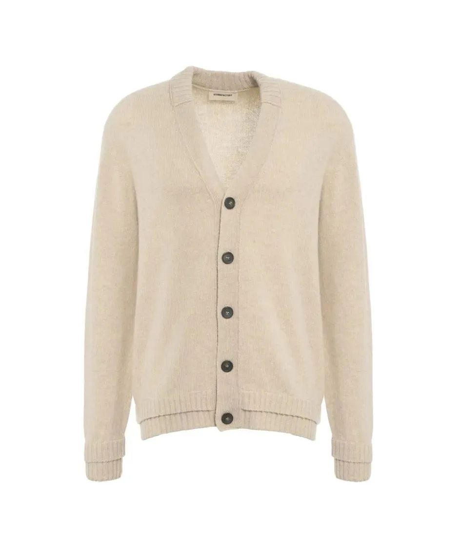 Atomo Factory - Beige Relaxed-Fit Cardigan With Classic V-Neck And - Größe M - beige Atomo Factory - Beige Relaxed-Fit Cardigan With Classic V-Neck And - Größe M - beige