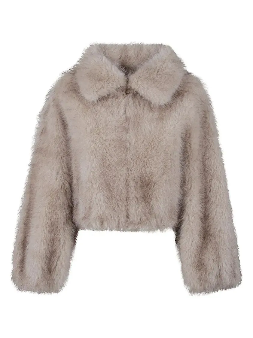 Valentini 1972 - Eco-Friendly Faux Fur Cropped Bomber Jacket - Größe 40 - grau Valentini 1972 - Eco-Friendly Faux Fur Cropped Bomber Jacket - Größe 40 - grau