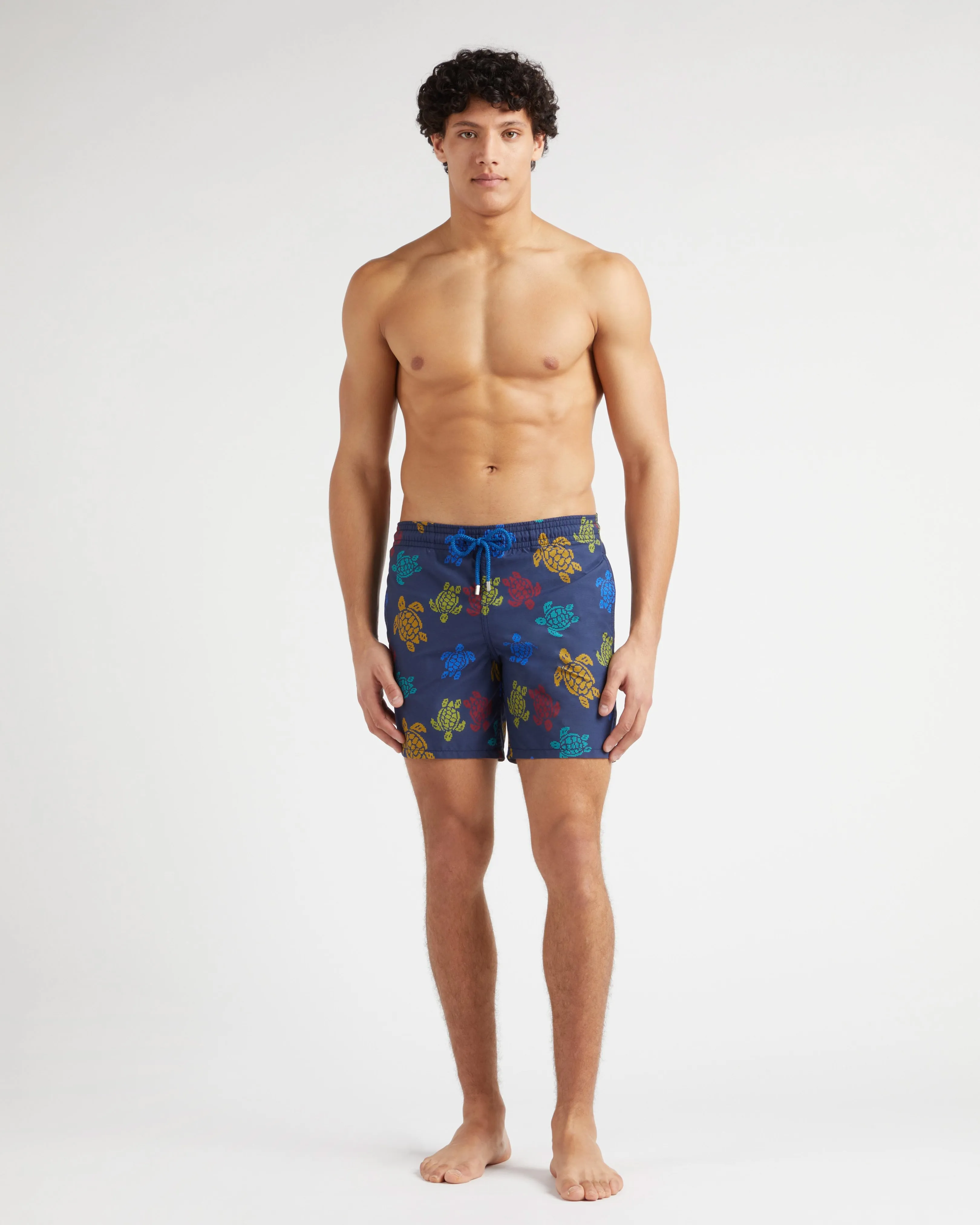 Vilebrequin - Ronde Des Tortues Tricot Badeshorts Für Herren – Vilebrequin X Falke - Bademode - Moorea - Blau - Größe M – Bild 3