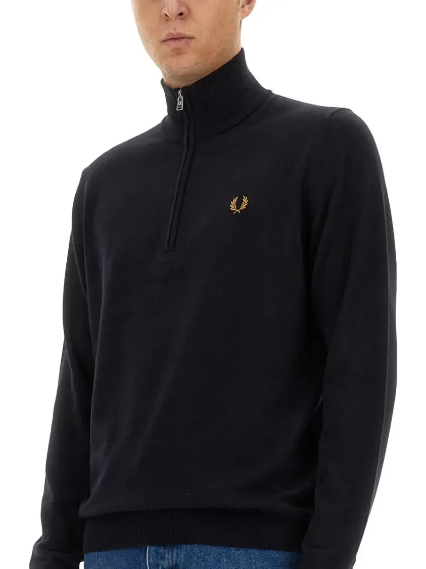 Fred Perry - High-Collar Jersey With Quarter Zip - Größe S - schwarz – Bild 2
