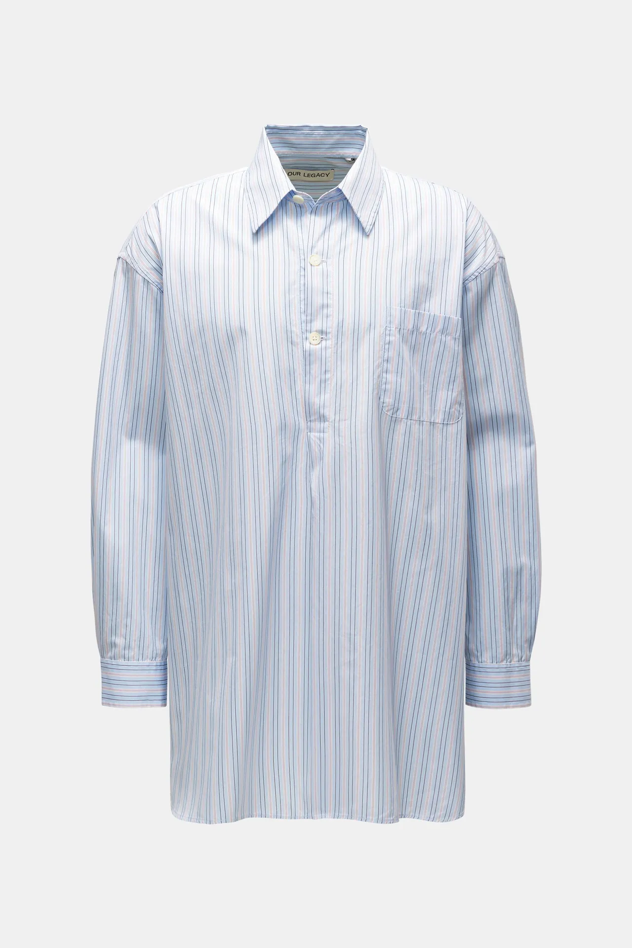 Our Legacy - Herren - Popover-Hemd Kent-Kragen pastellblau/rot gestreift Our Legacy - Herren - Popover-Hemd Kent-Kragen pastellblau/rot gestreift