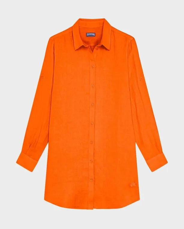 Vilebrequin - Solid Hemdkleid Aus Leinen Für Damen - Kleid - Fragance - Orange - Größe S Vilebrequin - Solid Hemdkleid Aus Leinen Für Damen - Kleid - Fragance - Orange - Größe S