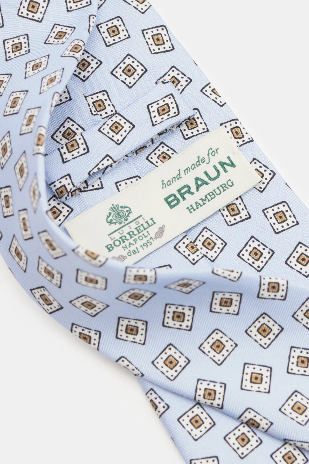 Borrelli - Herren - Seidenkrawatte hellblau/weiß/beige gemustert – Bild 2