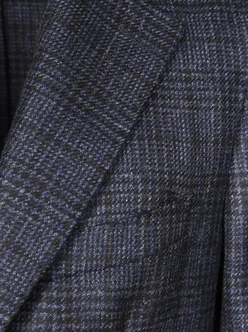 SANTANIELLO - Two-Button Blazer With Subtle Checkered Pattern - Größe 48 - blau – Bild 2