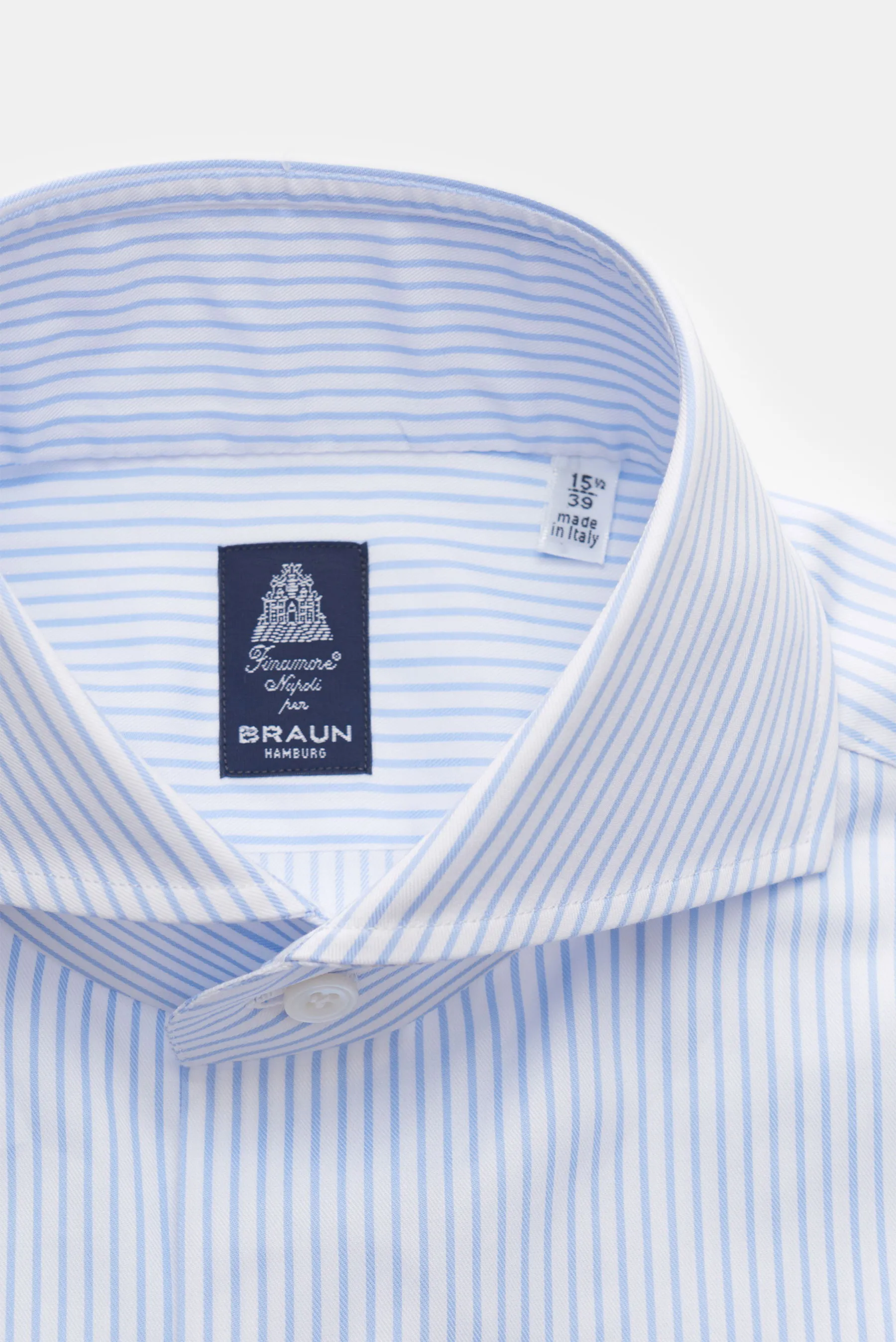 Finamore - Herren - Business Hemd 'Sergio Napoli' Haifisch-Kragen hellblau/weiß gestreift – Bild 2