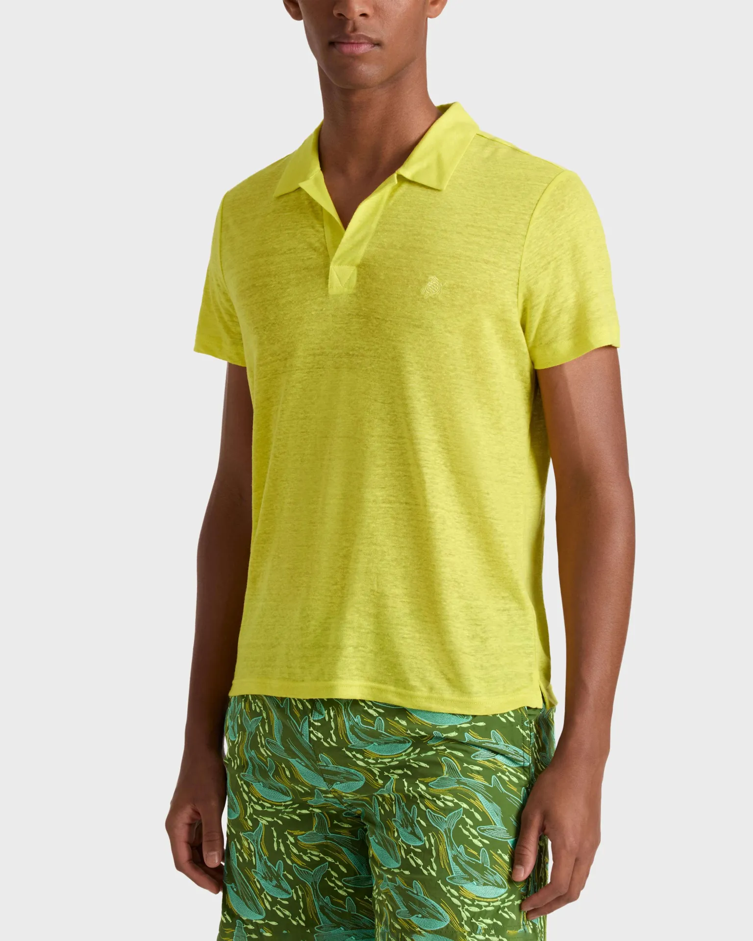 Vilebrequin - Einfarbiges Polohemd Aus Leinenjersey Für Herren - Polohemd - Pyramid - Grün - Größe S – Bild 3