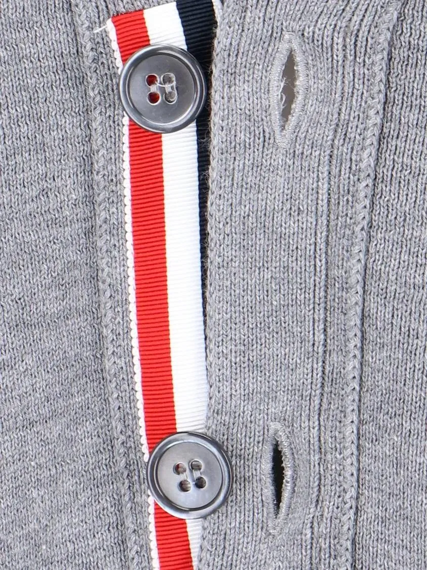 Thom Browne - Tricolor Grosgrain Band Cardigan With V-Neck - Größe 1 - grau – Bild 3