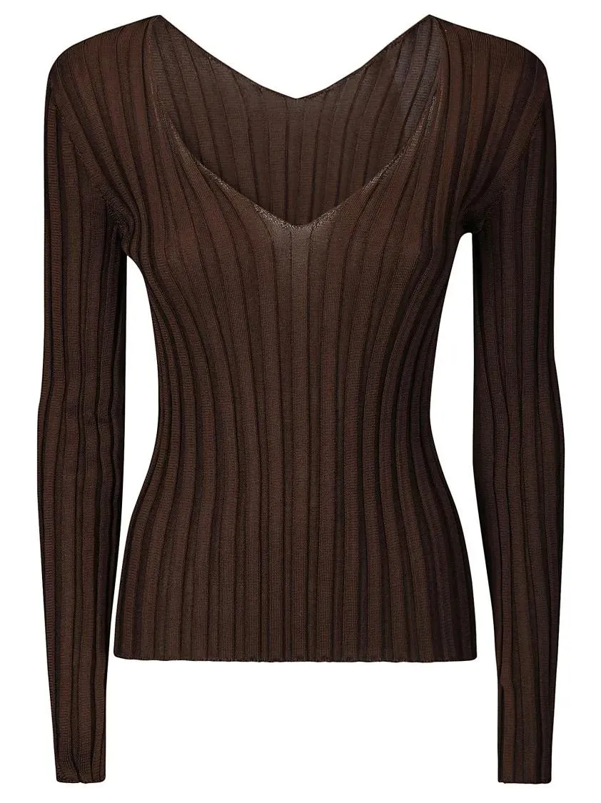 LUSSI - Ribbed Silk Long-Sleeved Sweater - Größe 1 - braun LUSSI - Ribbed Silk Long-Sleeved Sweater - Größe 1 - braun