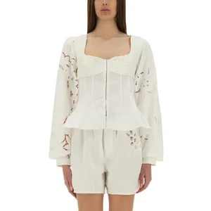 Marine Serre - Fitted White Top With Square Neckline And Floral E - Größe 38 - white Marine Serre - Fitted White Top With Square Neckline And Floral E - Größe 38 - white