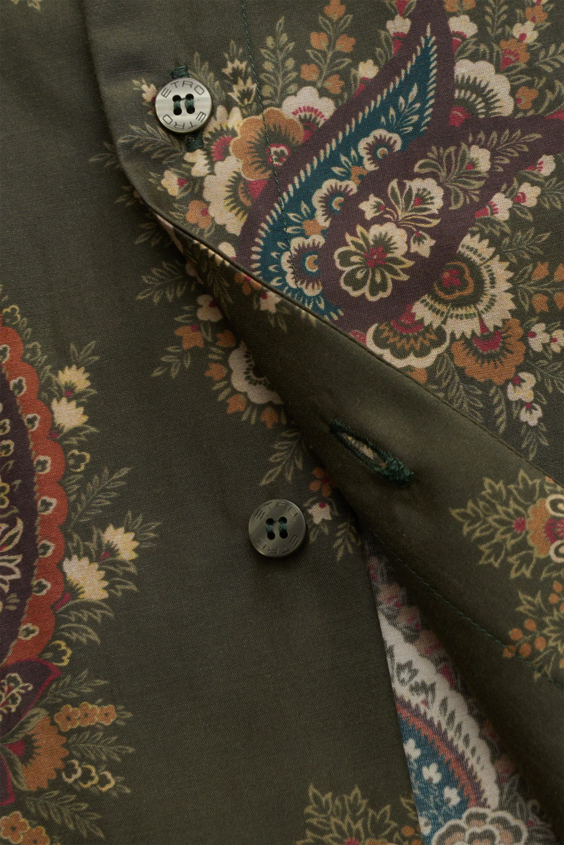 Etro - Herren - Casual Hemd Kubanischer Kragen oliv/creme/rotbraun gemustert – Bild 4