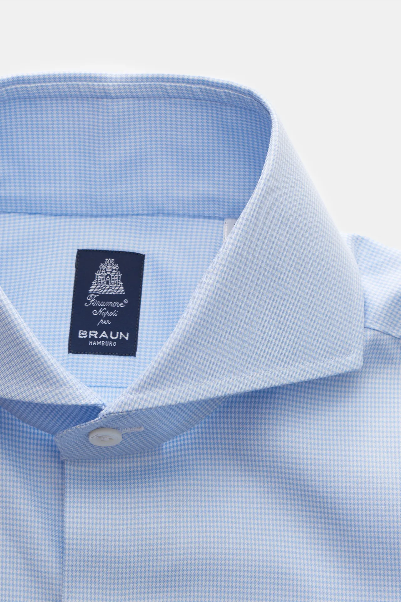 Finamore - Herren - Business Hemd 'Sergio Napoli' Haifisch-Kragen hellblau/weiß kariert – Bild 2