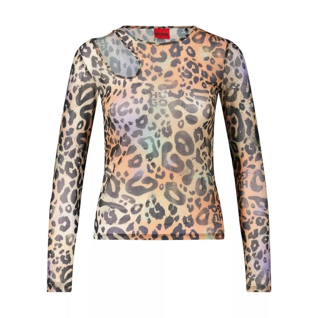 Hugo - Transparentes Leo-Print Langarmshirt - Größe S - brown Hugo - Transparentes Leo-Print Langarmshirt - Größe S - brown