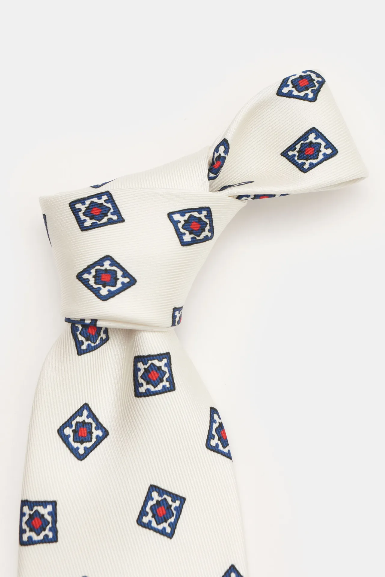 Eddy Monetti - Herren - Seidenkrawatte creme/navy/rot gemustert – Bild 3