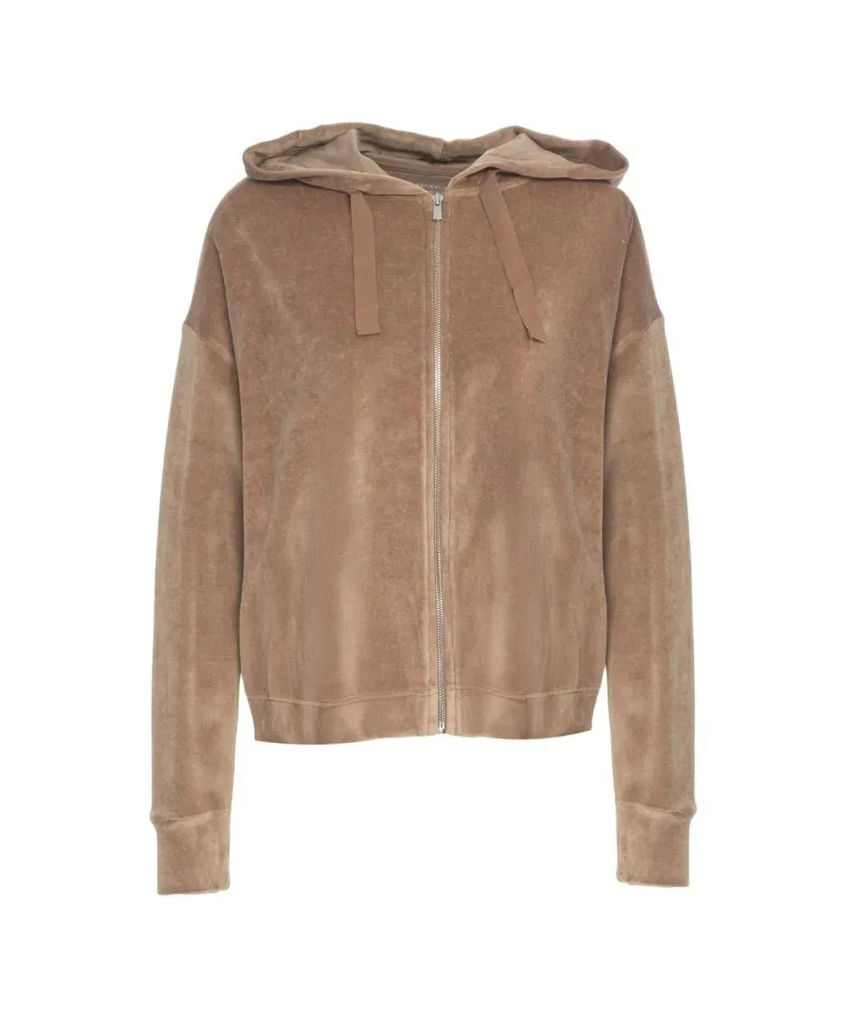 Majestic Filatures - Oversized Velvet Hoodie With Zip Closure - Größe 2 - beige Majestic Filatures - Oversized Velvet Hoodie With Zip Closure - Größe 2 - beige
