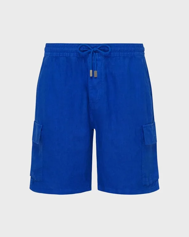 Vilebrequin - Einfarbige Leinen-bermudashorts Mit Cargotaschen Für Herren - Bermuda - Baie - Blau - Größe XXXL Vilebrequin - Einfarbige Leinen-bermudashorts Mit Cargotaschen Für Herren - Bermuda - Baie - Blau - Größe XXXL