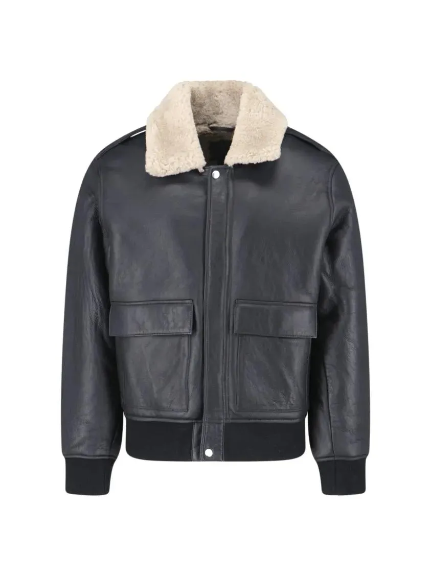 Calvin Klein - Shearling-Collar Leather Jacket – Black - Größe L - schwarz Calvin Klein - Shearling-Collar Leather Jacket – Black - Größe L - schwarz