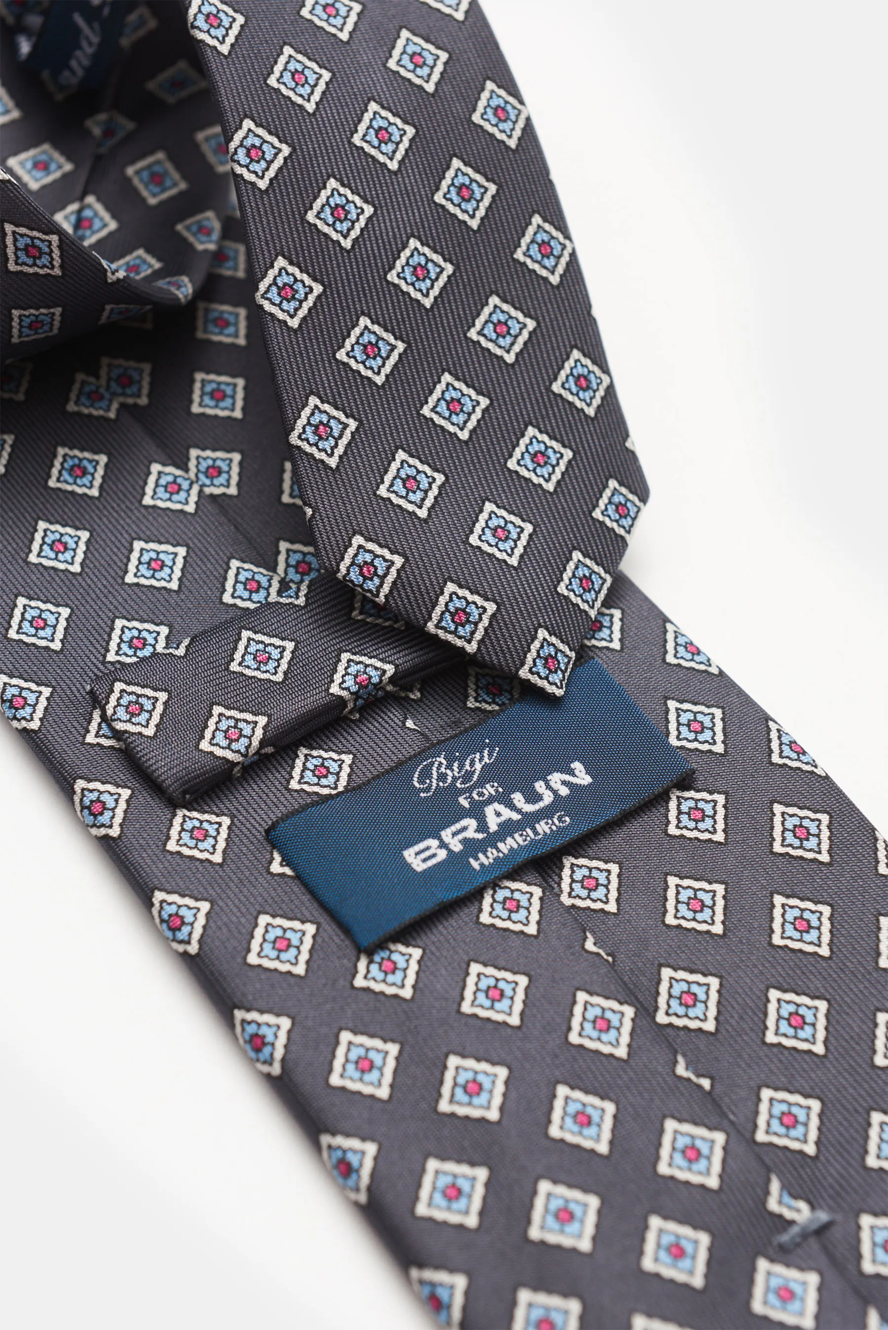 Bigi - Herren - Seidenkrawatte 'Nilo' dunkelgrau/hellblau/weiß gemustert – Bild 2