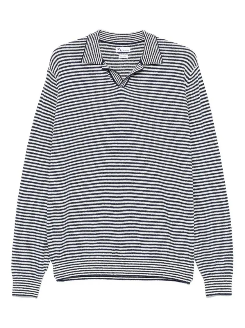 Doppiaa - Indigo Blue Striped Long Sleeve Polo With Ribbed C - Größe 52 - grau Doppiaa - Indigo Blue Striped Long Sleeve Polo With Ribbed C - Größe 52 - grau