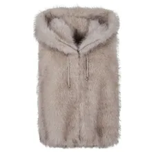 Valentini 1972 - Plush Eco Sable Fur Vest With Hood - Größe 38 - grau Valentini 1972 - Plush Eco Sable Fur Vest With Hood - Größe 38 - grau