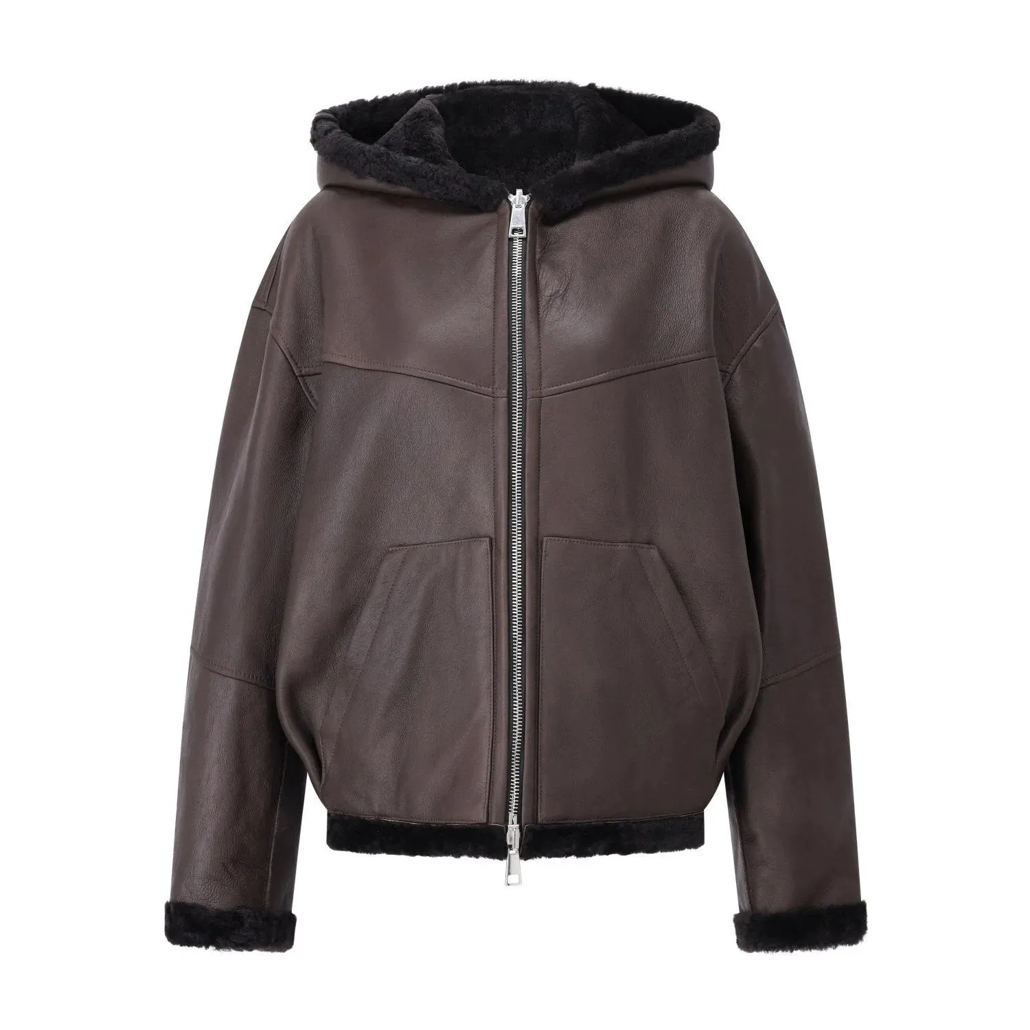 HALFBOY - Wendejacke mit Kapuze aus Leder - Größe S - braun HALFBOY - Wendejacke mit Kapuze aus Leder - Größe S - braun