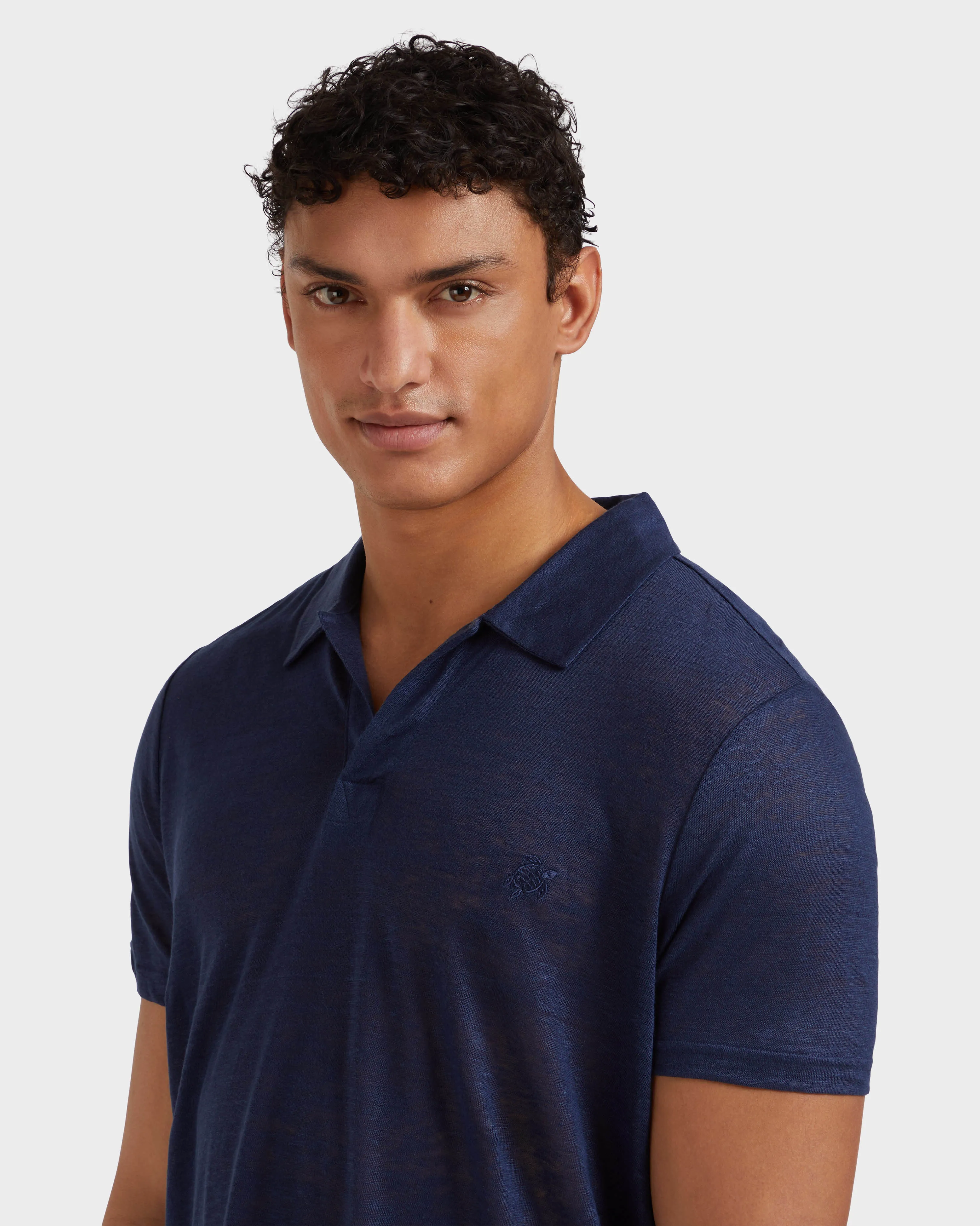 Vilebrequin - Einfarbiges Polohemd Aus Leinenjersey Für Herren - Polohemd - Pyramid - Blau - Größe XL – Bild 6