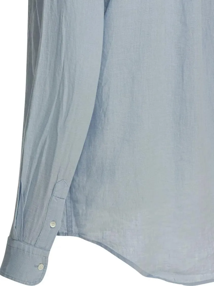 Polo Ralph Lauren - Light Blue Linen Shirt With Classic Collar And Emb - Größe M - grau – Bild 2