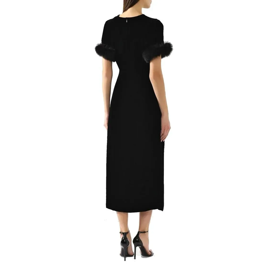 Fendi - Fur Trim Velvet Midi Dress - Größe 40 - schwarz – Bild 2