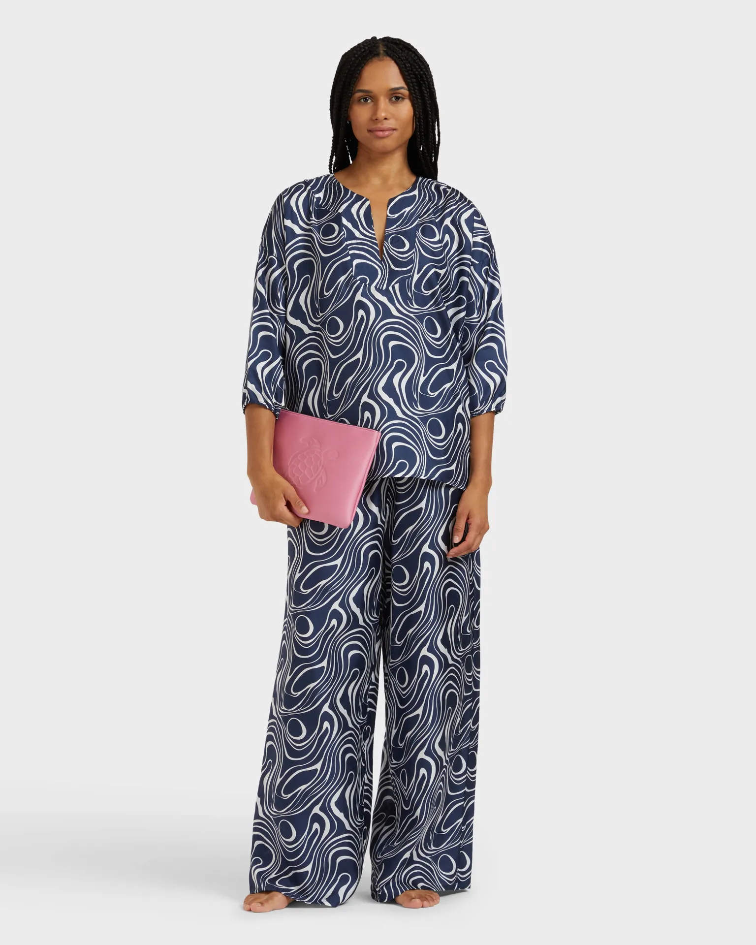 Vilebrequin - Waves Seidenhose Mit Weitem Bein Für Damen - Hose - Line - Blau - Größe L – Bild 5