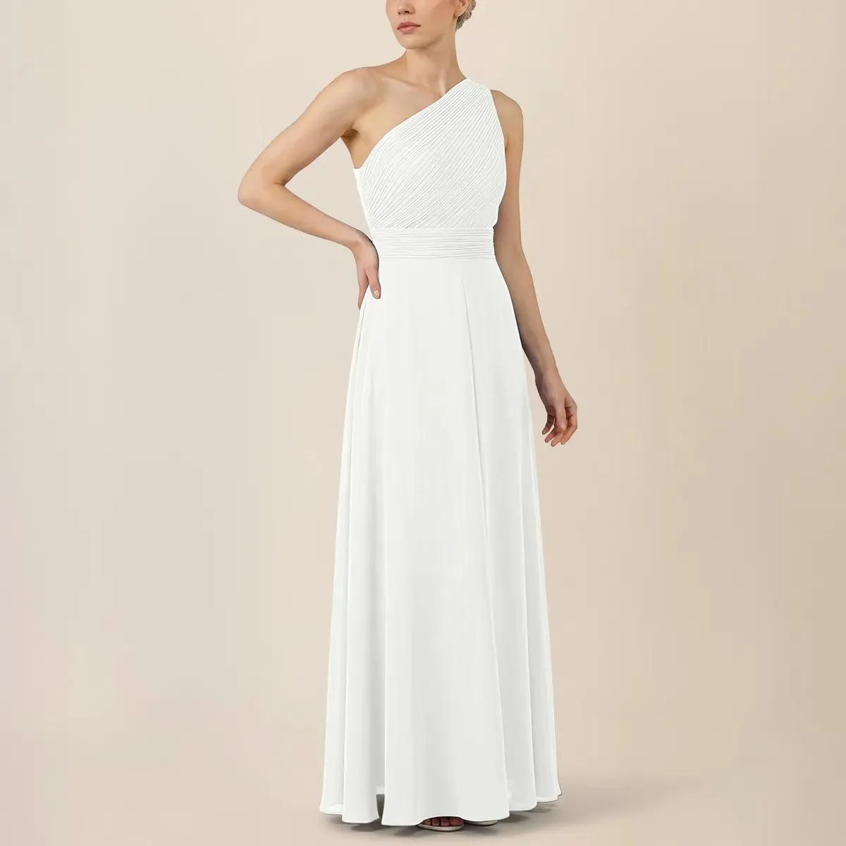 Apart - One-Shoulder Chiffonkleid - Größe 42 - creme – Bild 4