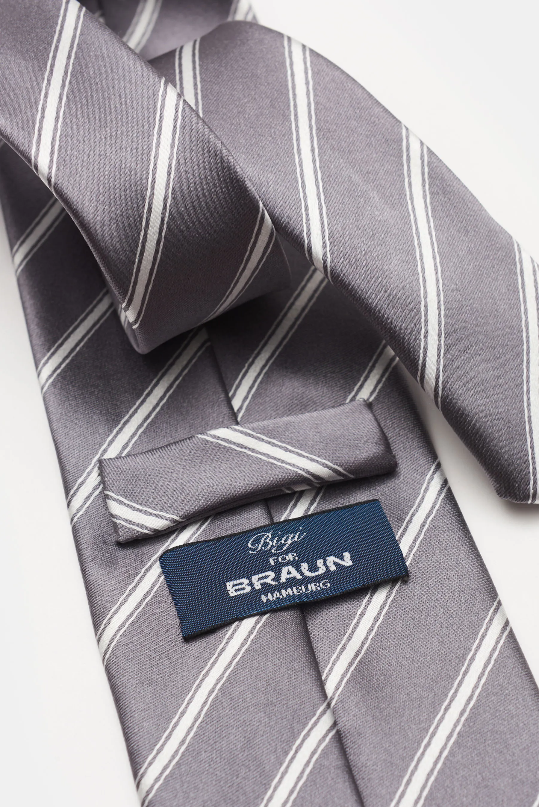 Bigi - Herren - Seidenkrawatte 'Senna' grau/offwhite gestreift – Bild 4