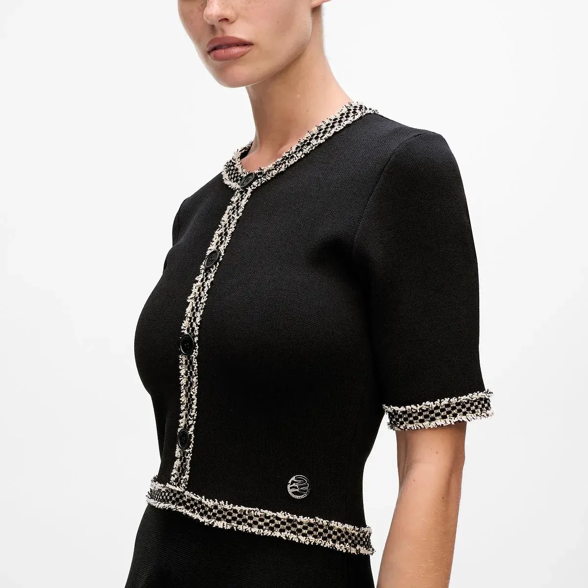 Karl Lagerfeld - Strickkleid mit Bouclé-Details Kleid - Größe XL - schwarz – Bild 3