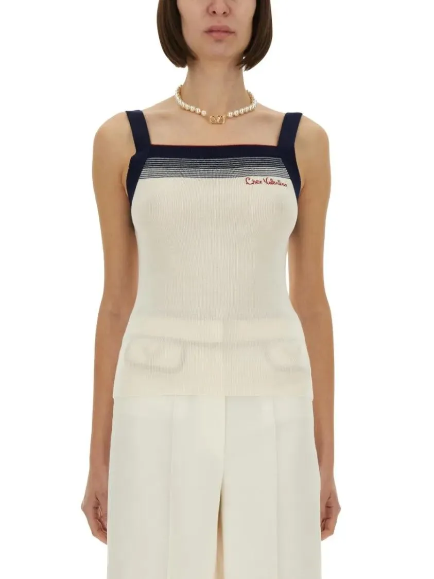 Valentino Garavani - Slim-Fit Ribbed Wool Top - Größe S - weiß Valentino Garavani - Slim-Fit Ribbed Wool Top - Größe S - weiß