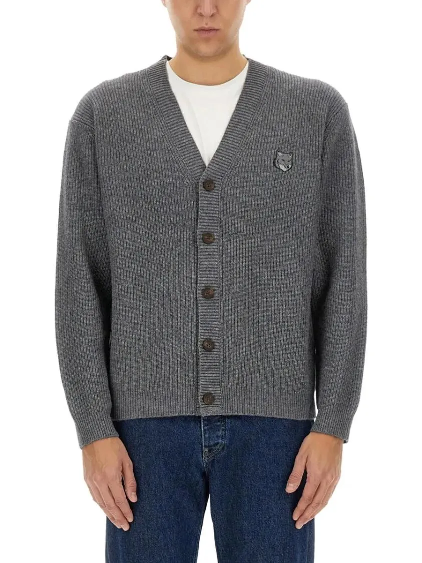 Maison Kitsune - Ribbed Cardigan - Größe XL - grau Maison Kitsune - Ribbed Cardigan - Größe XL - grau