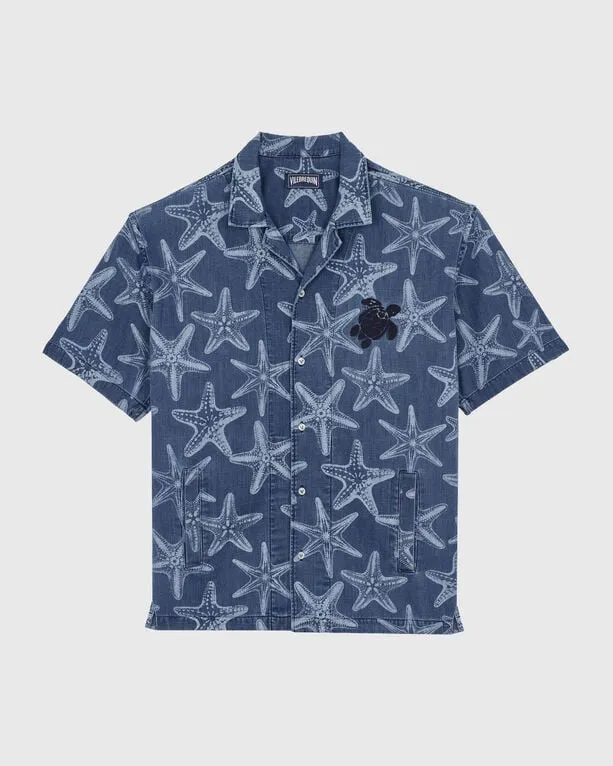Vilebrequin - Hemd Aus Leichtem Denim Mit Starfish-print - Hemd - Graniers - Blau - Größe M Vilebrequin - Hemd Aus Leichtem Denim Mit Starfish-print - Hemd - Graniers - Blau - Größe M
