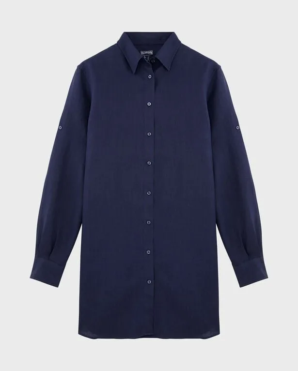 Vilebrequin - Solid Hemdkleid Aus Leinen Für Damen - Kleid Im Hemd-stil - Fragance - Blau - Größe L Vilebrequin - Solid Hemdkleid Aus Leinen Für Damen - Kleid Im Hemd-stil - Fragance - Blau - Größe L