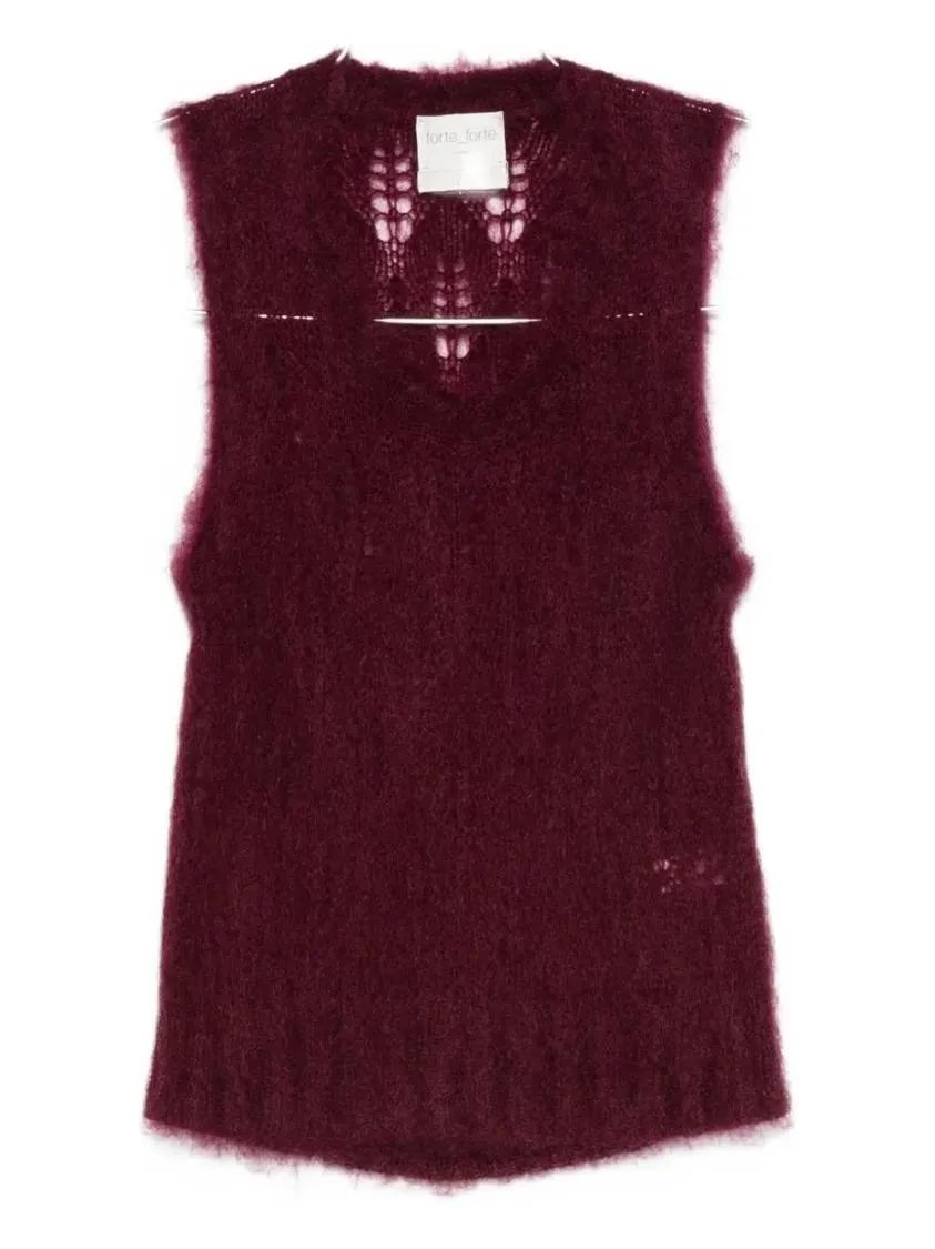 Forte Forte - Sleeveless Burgundy Knit Sweater With Openwork Det - Größe II - schwarz Forte Forte - Sleeveless Burgundy Knit Sweater With Openwork Det - Größe II - schwarz